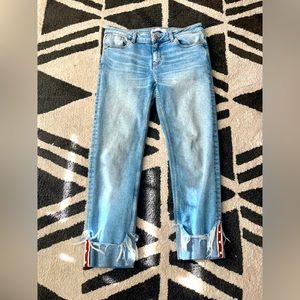 Zara 1975 cropped jeans. Light wash with adorable ribbon and pearl trim on cuffs